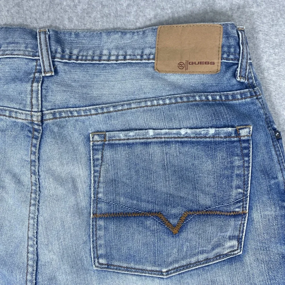 Guess Jeans Dean Relaxed Fit Mens 34 Blue Straight Leg Denim Button Fly Pants